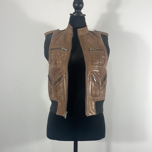 BCBG Maxazria, Brown, Leather, Biker Jacket, Vest, Size XSmall - Picture 13 of 14